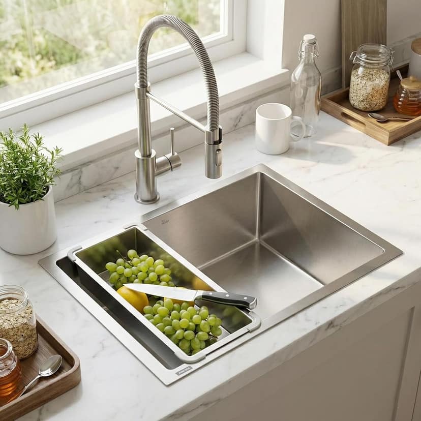 Aqua 304 Handmade (21 x 18 x 09 ) Inch SS Square Coupling Single Bowl Silver Kitchen Sink