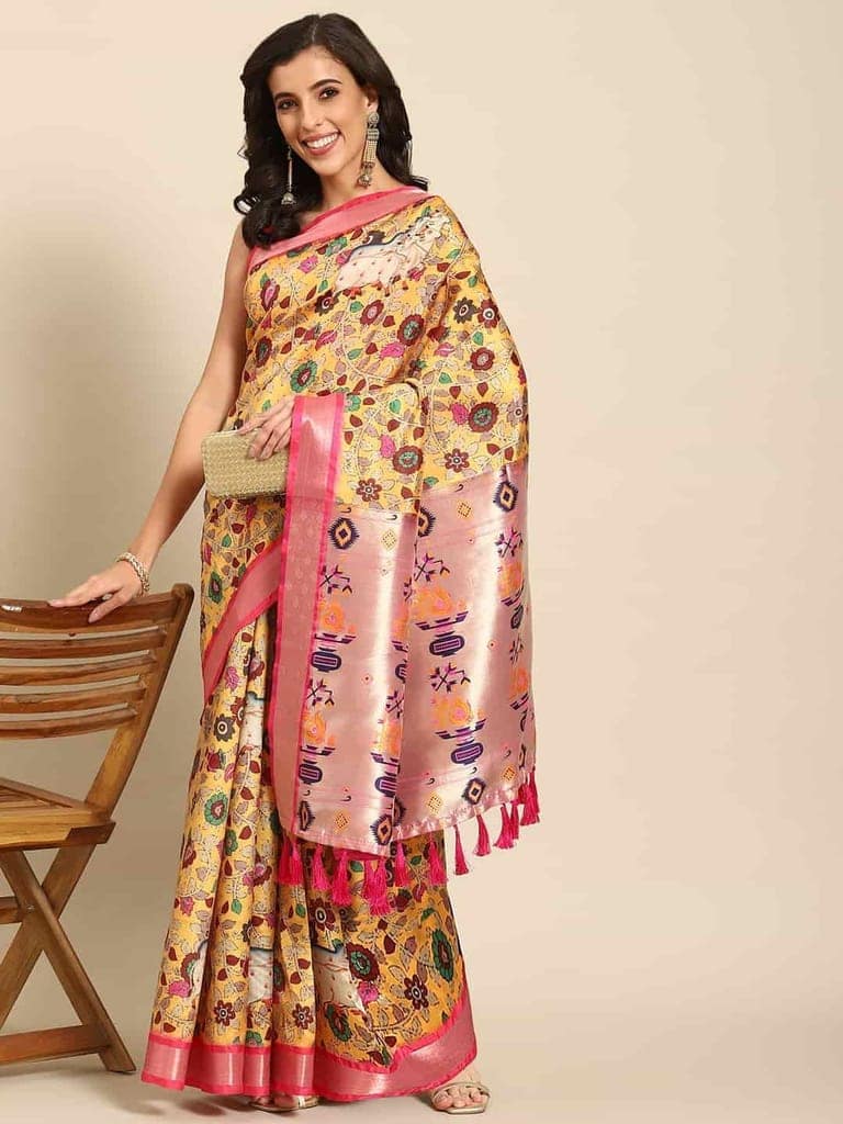 Women's Kalamkari Print with Regal Weave Silk Saree With Unstiched Blouse Piece view 2