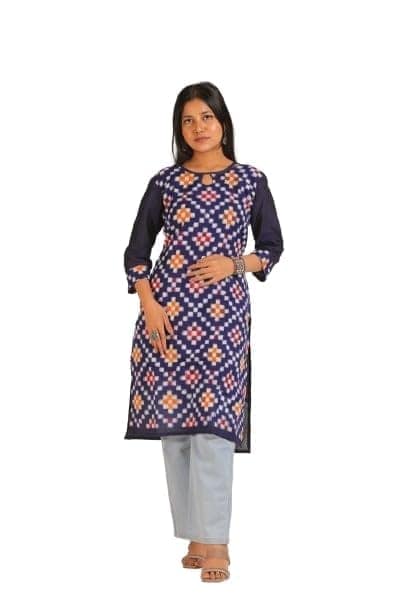 GHL GUENDICHA HAAT Sambalpuri Certified Handloom Women's Pure Cotton Round Neck Kurta