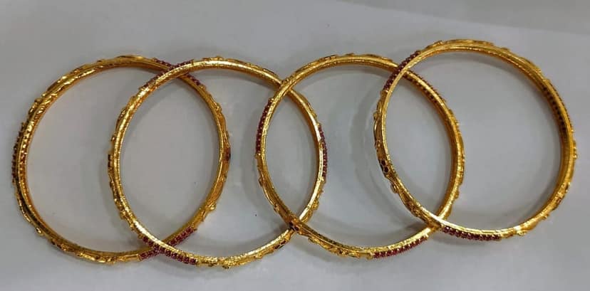 Gold Plated Bangle Set with Pink Stones view 4