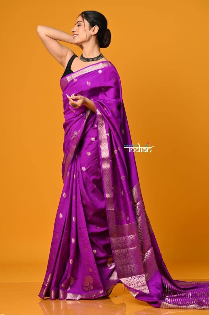 Param Sundari ~ Sheer Grace – Chiniya Silk Banarasi Saree in Purple view 2