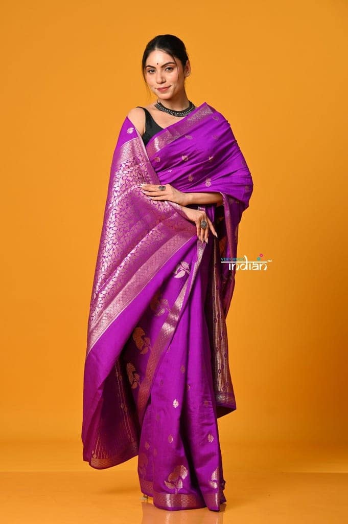 Param Sundari ~ Sheer Grace – Chiniya Silk Banarasi Saree in Purple view 4