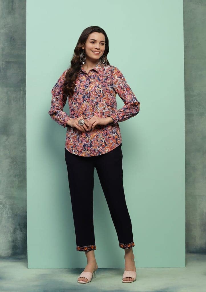 HOC Crafts Cotton Embroidered Printed Women's 2 PC Co-ord Set - Multicolor view 3