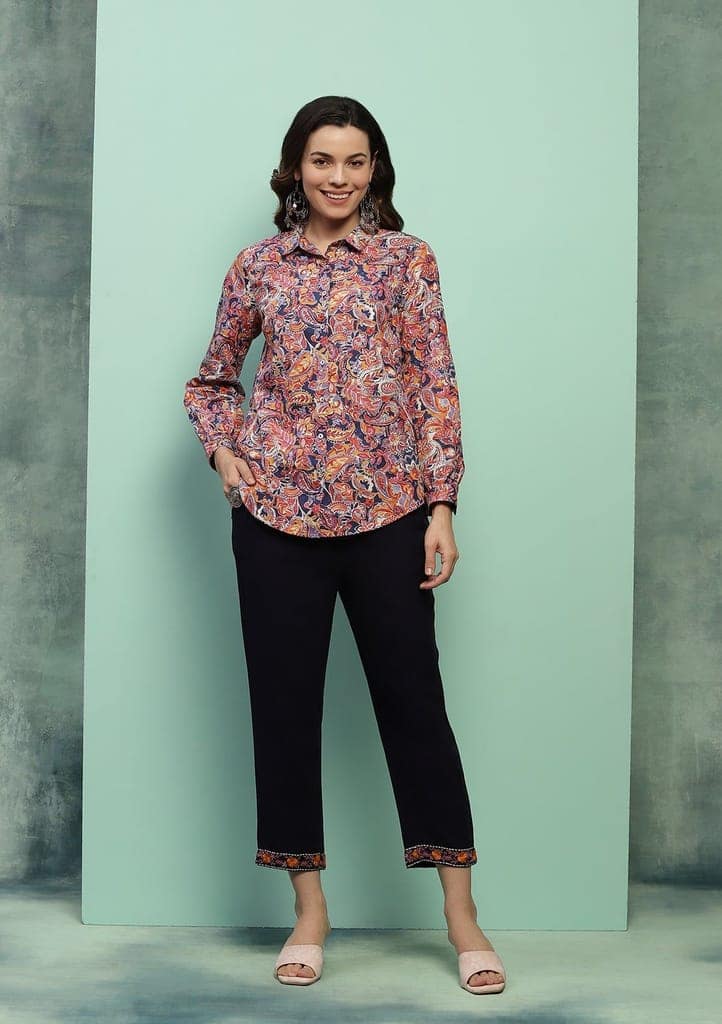 HOC Crafts Cotton Embroidered Printed Women's 2 PC Co-ord Set - Multicolor view 7
