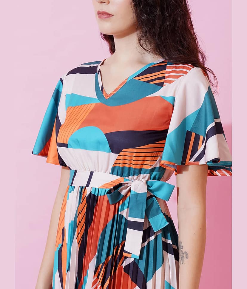 ZWERLON Women Polyester Printed Fit & Flare Dress ( Blue ) view 2