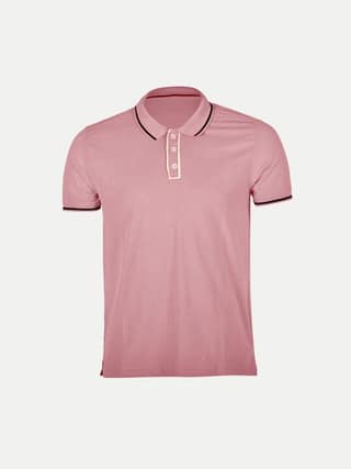 Men Pink Cotton Contrast Tipping Polo T-shirt