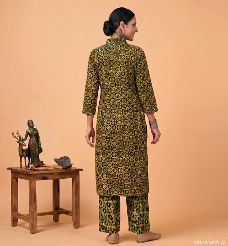 Handcrafted Batik Printed Cotton Kurta Palazzo Set view 2