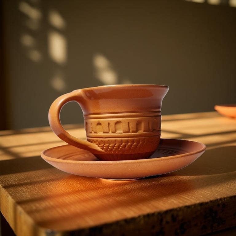 Terracotta Clay Cup Set Cup Plate Set Terracotta view 2