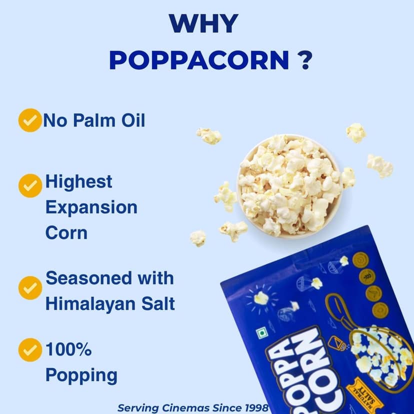 Poppacorn Microwave Popcorn 300gms | Imported Popping Corn | Popcorn Kernels 100gx3 pouches | Ready to Cook | High Expansion | Homemade Healthy Snack | Natural Salty Popcorn | Pack of 3 (300g, Natural Salty) view 3