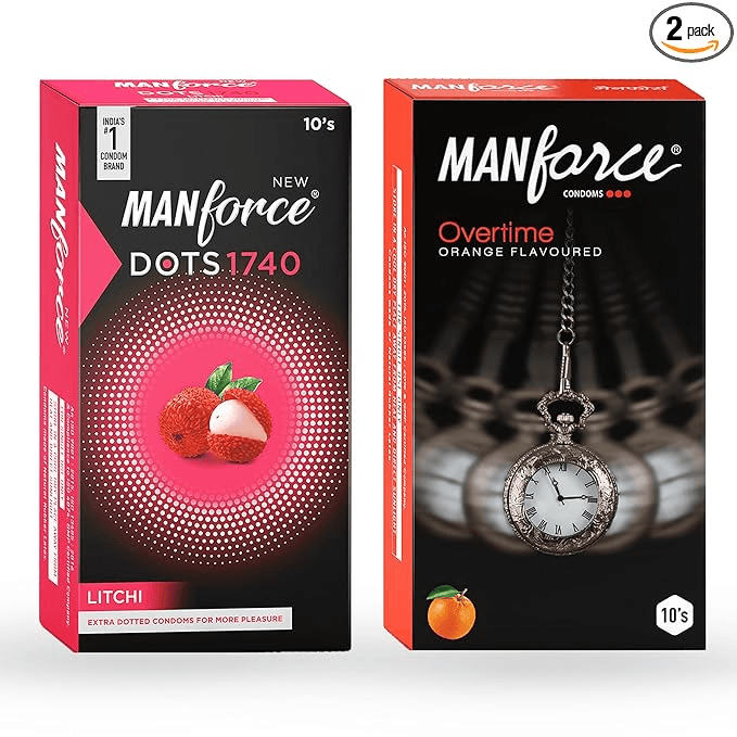 Manforce Overtime Orange and Litchi Flavoured Condoms 20 Pieces (Pack of 2)