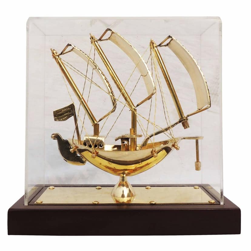 Premium Brass Ship in Clear Display Box ? Home Decor Showpiece, Height : 8.5 Inch (MRMAS238 B) view 2