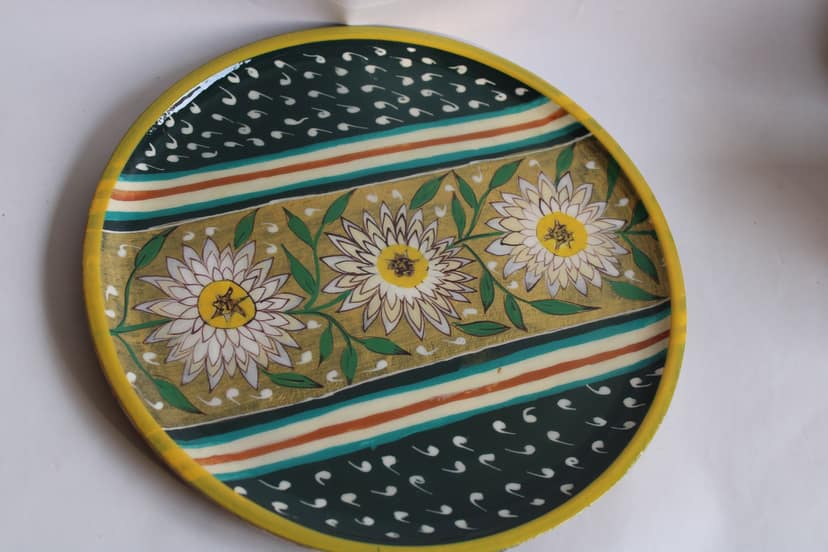 Blue and Yellow Hand Painted Floral Decorative Plate view 2