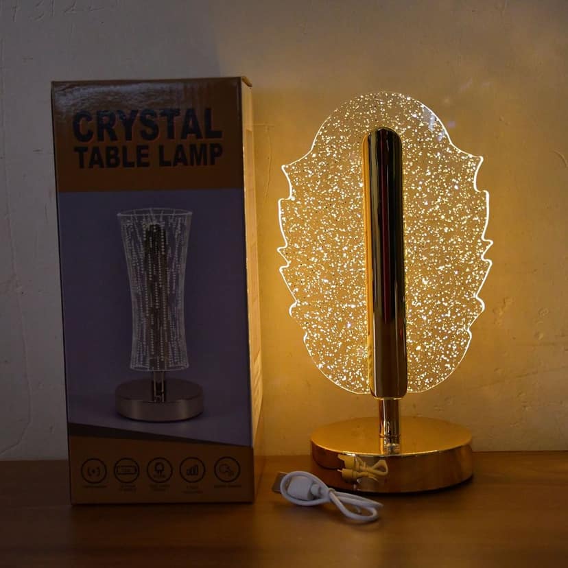 Elegant Feather Shape Crystal Table Lamp (1 Pc) view 8