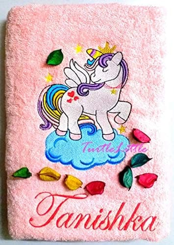TurtleLittle, Cotton, 3 Unicorn Personalised Kids Girls Bath Towels, Value Saver Combo, 500 GSM (Set of 3, Pink, White, Pink) view 2