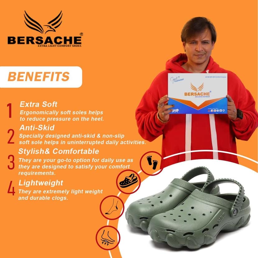 Bersache Extra Soft Classic Casual with Back Strap Regular wear with Ultra Soft & Flexibility Technology Clog for Men's view 2
