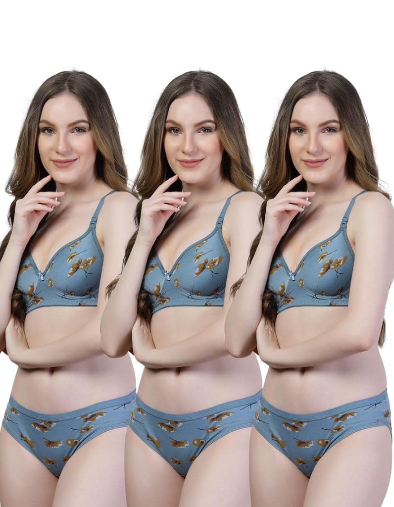 ADORNSTAR Bra Panty Set Sexy Lingerie Set for Women Pack of 3 Green