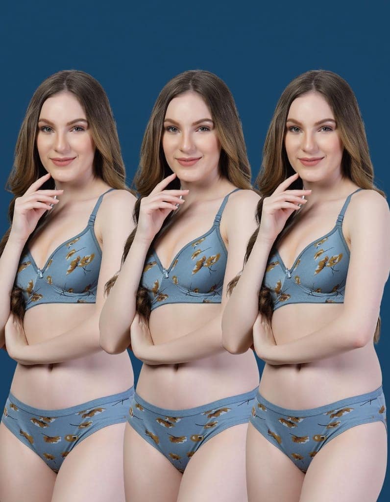 ADORNSTAR Bra Panty Set Sexy Lingerie Set for Women Pack of 3 Green view 2