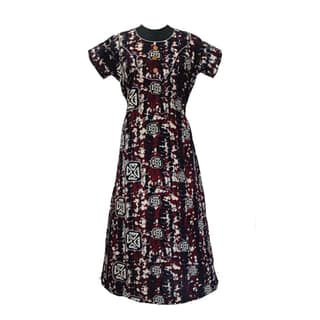 Women's Cotton Printed Red & Black Long Maxi Nightgown