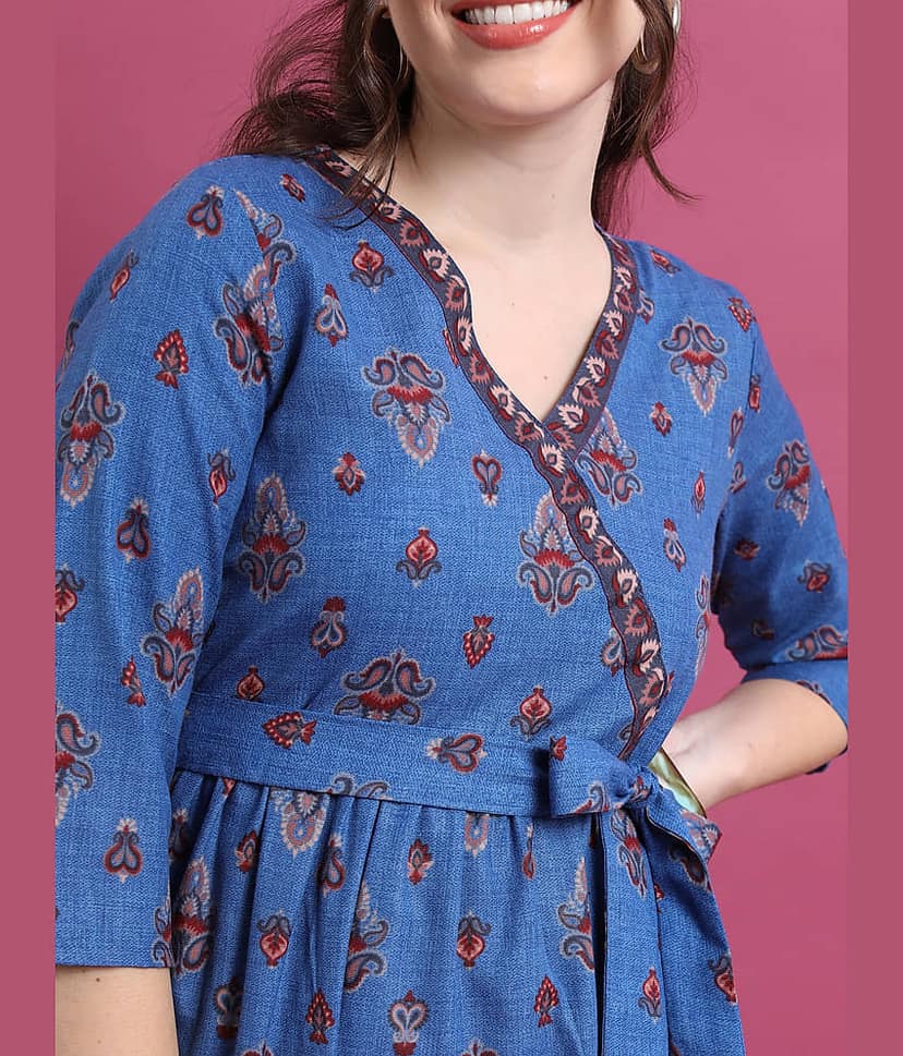 Vishudh Women Polyester Printed Empire Dress ( Blue ) view 5