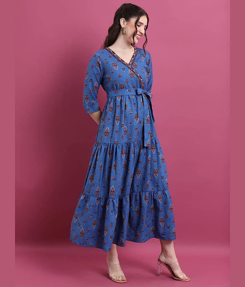 Vishudh Women Polyester Printed Empire Dress ( Blue ) view 6