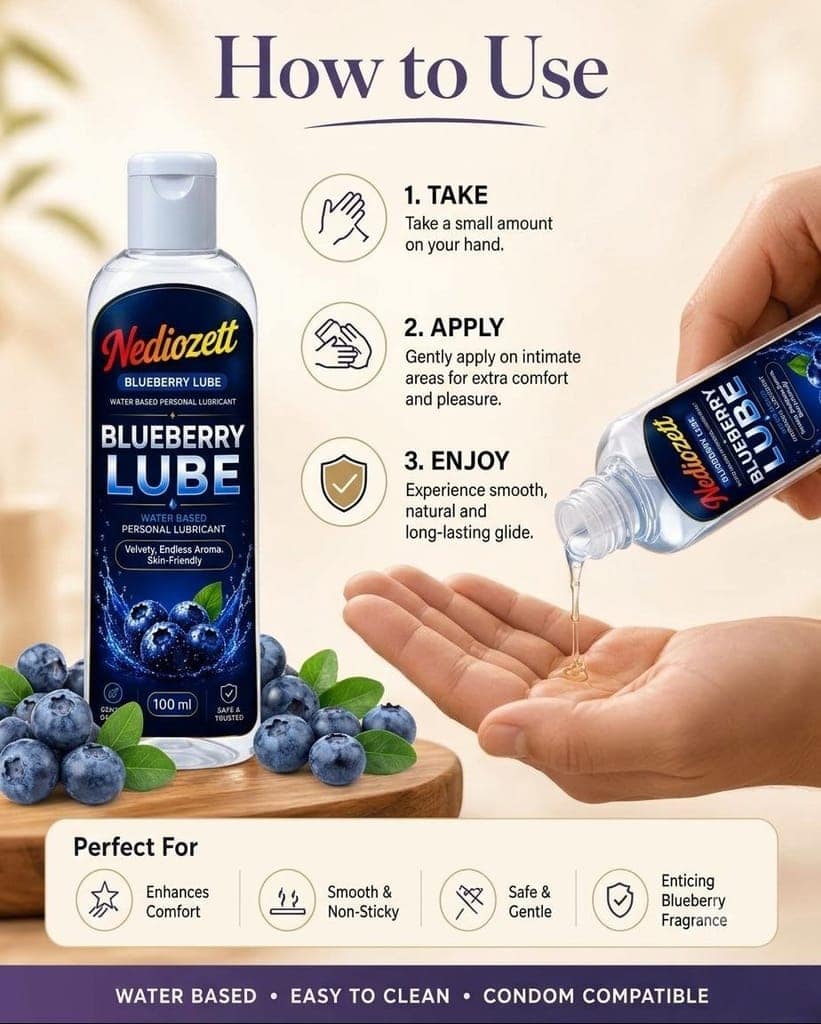 Nediozett Lube Blueberry Flavored Lubricant Gel for Men & Women| 100ml| Water-Based Gel| Skin-Friendly| Safe to Use with Condoms (pack of 1 ) view 3