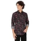 Mufti Black & Red Floral Print Shirt