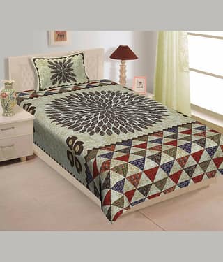 ABHACLOTHO Cotton 1 Single Bedsheet with 1 Pillow Cover ( Multicolor )