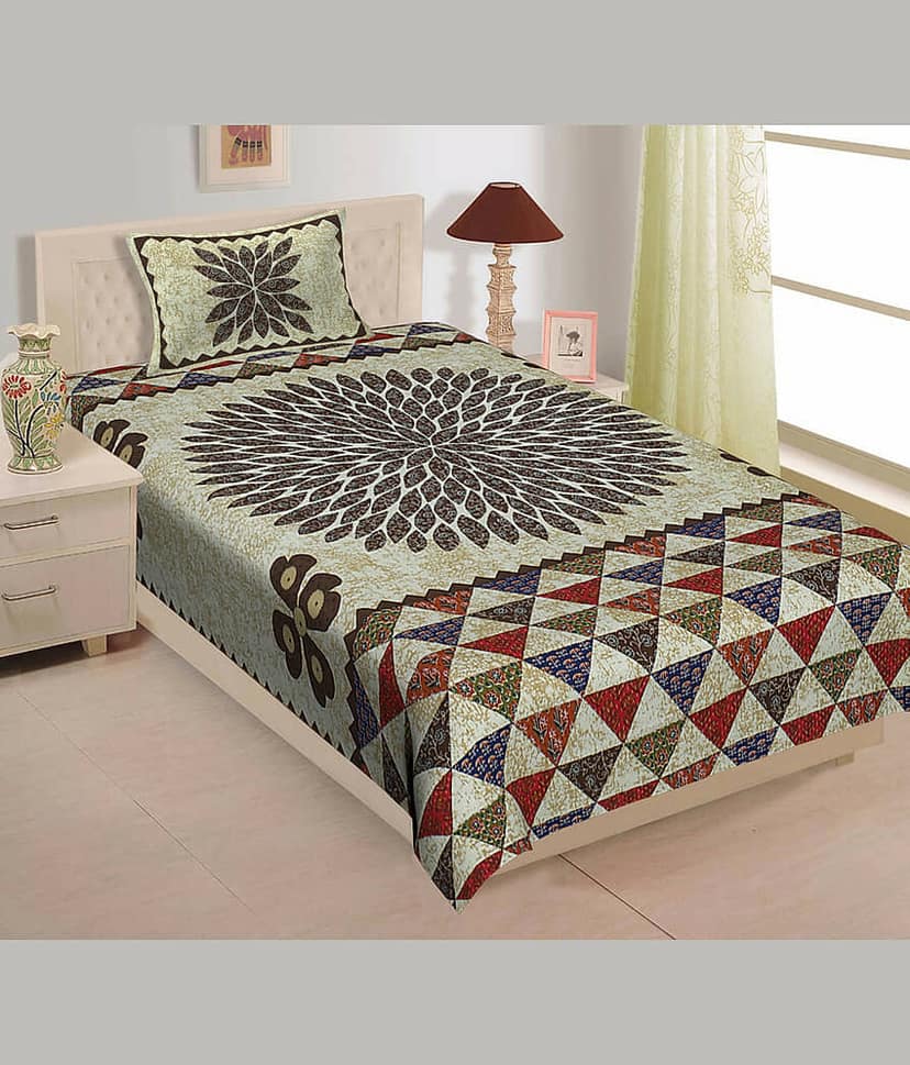 ABHACLOTHO Cotton 1 Single Bedsheet with 1 Pillow Cover ( Multicolor )