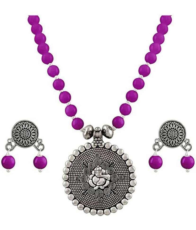 JFL - Jewellery For Less Brass Purple Traditional Necklaces Set Princess view 2
