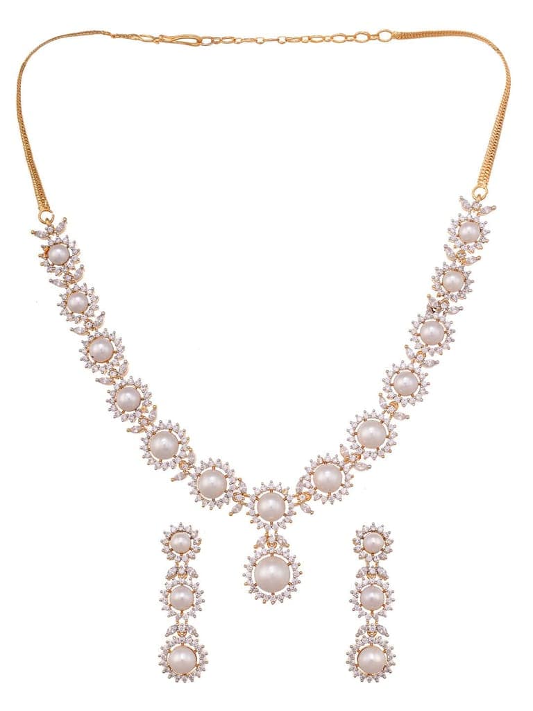 Gold Plated WhiteAD & Pearl Studded Necklace Jewellery Set view 2