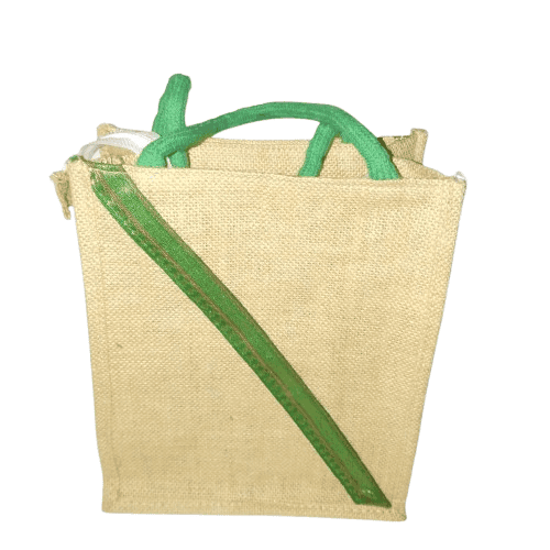 Small Burlap Tote Bag with Green Trim view 3