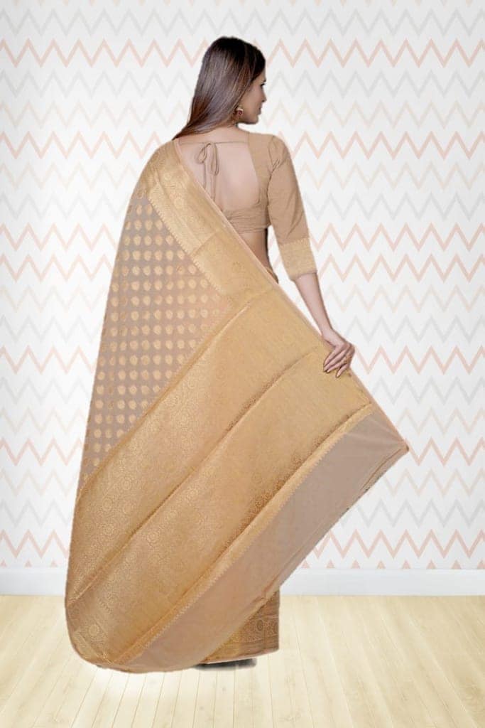 Cream Khaddi Georgette Saree view 2