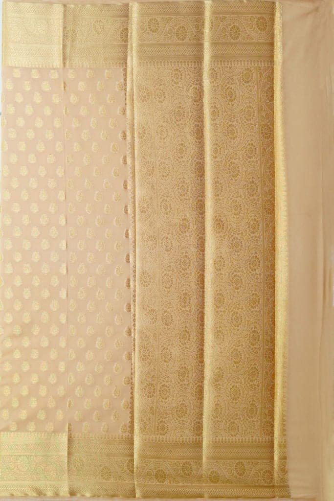 Cream Khaddi Georgette Saree view 4