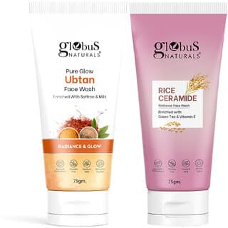 Globus Naturals Skin Lightening Face Wash Combo- Ubtan Face Wash & Rice Ceramide Face Wash, Set of 2, 75gm