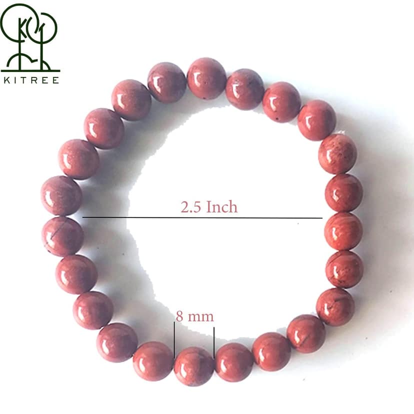 KITREE NATURAL RED JASPER CRYSTAL REIKI HEALING FENG -SHUI BRACELET 8MM ROUND FOR MENS AND WOMENS (COLOR RED) view 2