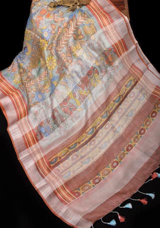 Pretty Soft Shimmer Tissue Linen Saree with Kalamkari Digital Print
