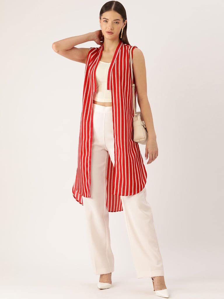 Women Striped Open Front Longline Shrug view 4