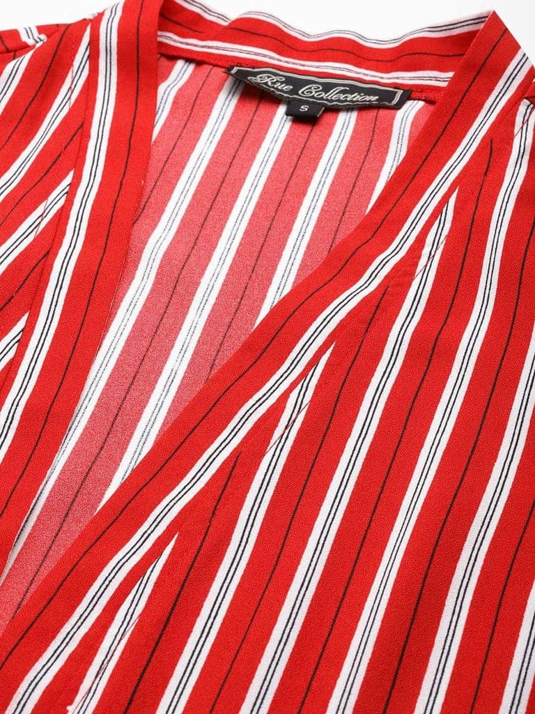 Women Striped Open Front Longline Shrug view 5
