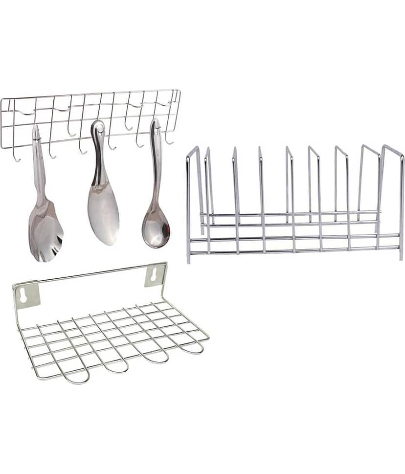 JISUN - Silver Stainless Steel Dish Racks ( Pack of 3 )