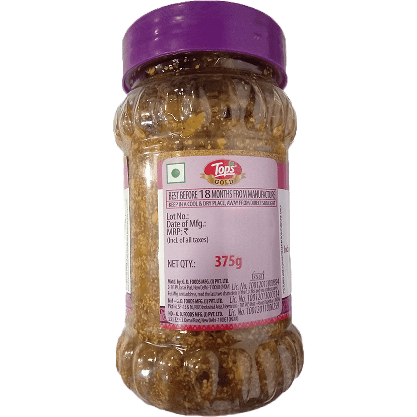 Tops Premium Pickle - Gold Green Chilli, Spicy Condiment, Accompaniment For Meals, 375 G Bottle view 2