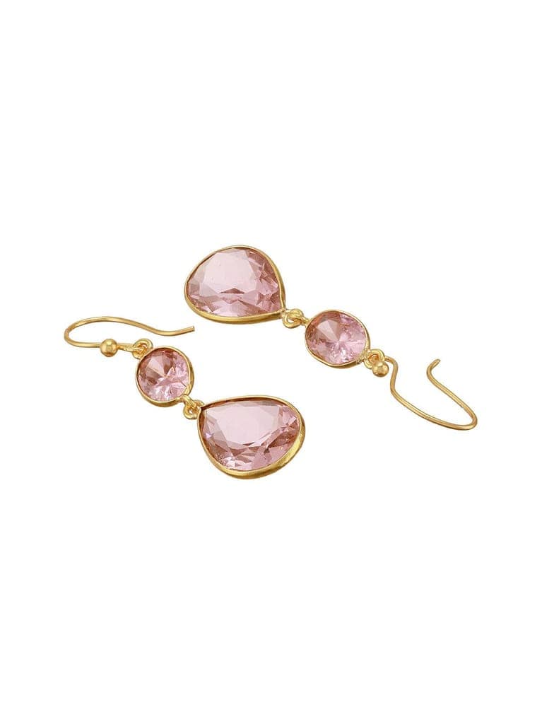 Gold Toned Blush Pink Cyrstal tear drop dangler shaped minimal Earrings view 5