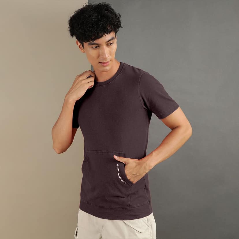 Ftx Men Solid Round Neck Kangaroo Pocket Half Sleeve Tshirt view 5