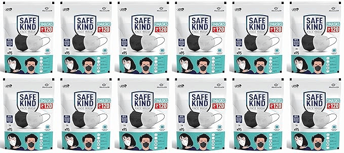SafeKind N95 Face Masks with 5 Layer Protection (2 Black + 1 White) Pack of 2