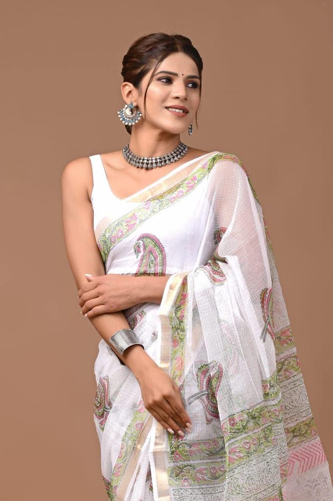HANBLOCK PRINTED KOTA DORIYA SAREE view 3