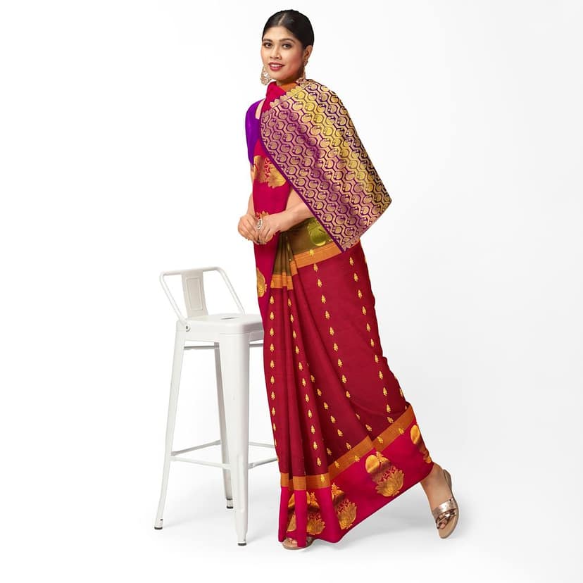 Dark Red Color Long Border Fancy Butta Mixed Soft Silk Saree with Unstitched Blouse view 2