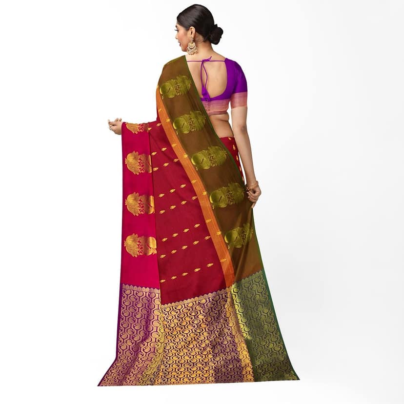 Dark Red Color Long Border Fancy Butta Mixed Soft Silk Saree with Unstitched Blouse view 3