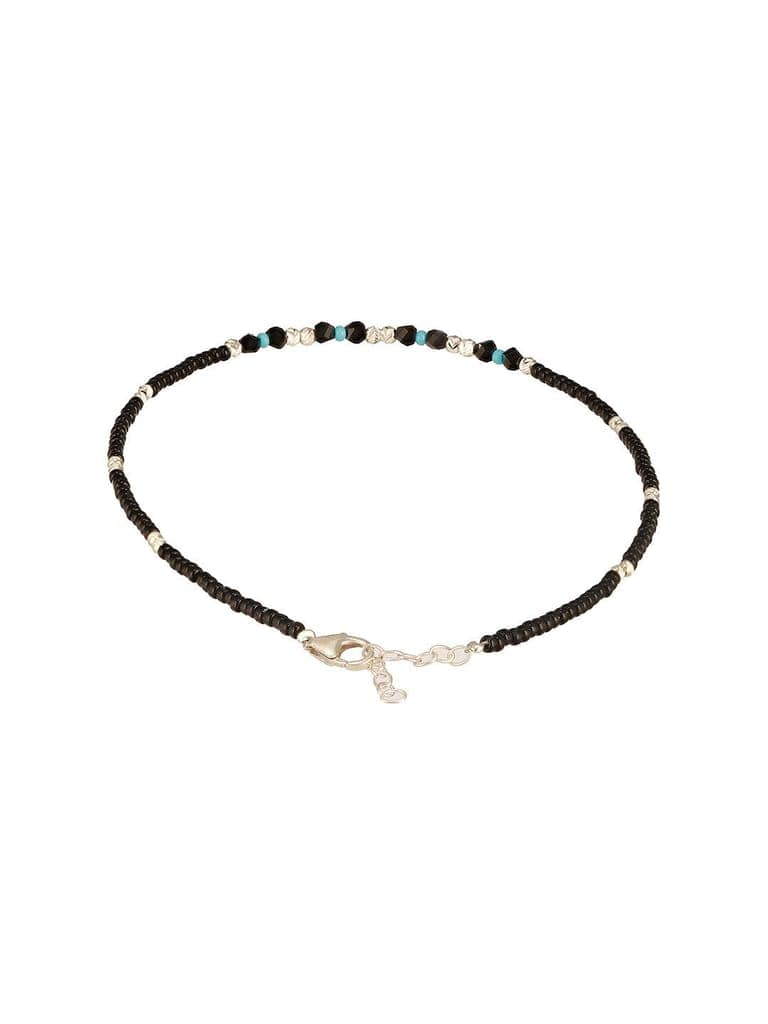 925 Sterling Silver Sparkling Blue & Black Beads Evil Eye Anklet Payal view 6