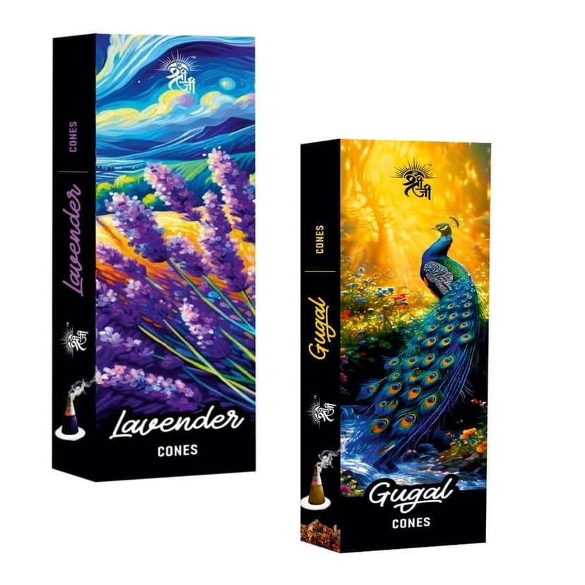 Shri Shriji Flam Aromatic Peace Lavender Fragrance Combo � Natural Incense Sticks & Cones Set for Relaxation, Meditation & Home Ambience � Long-Lasting Scent,