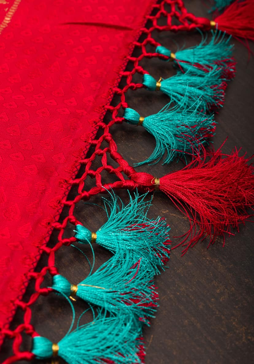 Turquoise Blue Zari Brocade Kanjivaram Silk saree With Contrast Red Border | SILK MARK CERTIFIED view 6