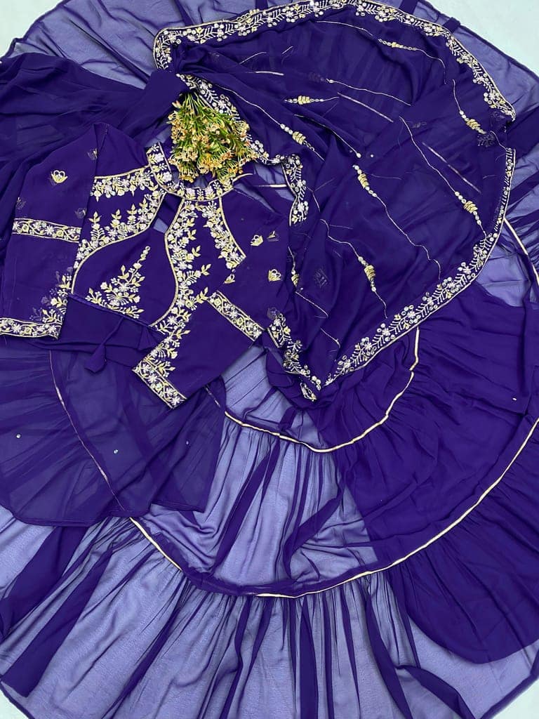 Red Purple Indian Wedding Party Lehenga Saree Ready To Wear With Stitched Blouse Readymade view 6